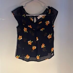 Hollister Sheer Navy blouse with orange flowers